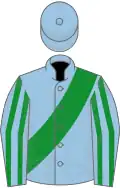 Light blue, green sash and striped sleeves