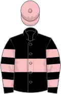 Black, pink hoop, hooped sleeves, pink cap