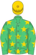 Emerald green, gold stars and cap