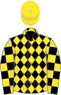 Black and yellow diamonds, checked sleeves, yellow cap