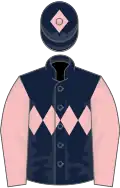 Dark blue, pink triple diamond, pink sleeves, dark blue cap, pink diamond