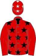 Red, black stars, red sleeves, red cap, white stars