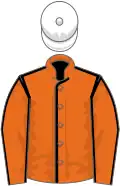 Orange, black seams, white cap