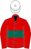 Red, dark green hoop, white cap