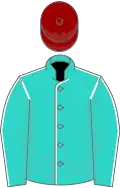 Turquoise, White seams, Ruby cap
