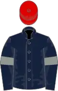 Dark Blue, Grey armlets, Red cap