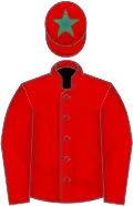 Red, emerald green star on cap