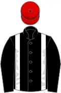 Black, white braces, red cap
