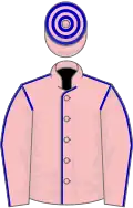 Pink, blue seams, hooped cap