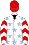 White, light blue stars, red chevrons on sleeves, red cap