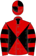 Red and black diabolo, hooped sleeves, quartered cap
