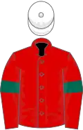Red, dark green armlets, white cap