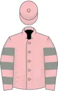 Pink, grey hooped sleeves, pink cap