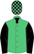 Emerald green, black sleeves, check cap
