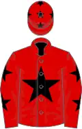 RED, black star and stars on sleeves, red cap, black stars