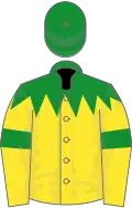 Yellow, green spiked yoke, armlets and cap