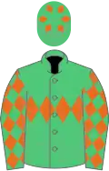 Emerald green, orange triple diamond, diamonds on sleeves and diamonds on cap