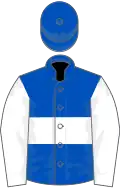 Royal blue, white hoop and sleeves