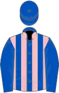 Royal blue and pink stripes, royal blue sleeves and cap
