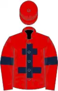 Red, dark blue cross of lorraine and armlets