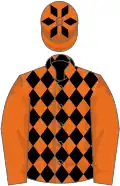 Orange, black diamonds, orange sleeves