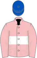 Pink, white hoop, royal blue cap