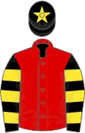 Red, Black and Yellow hooped sleeves, Black cap, Yellow star
