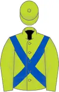 Lime green, royal blue cross belts