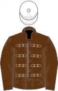 Brown, silver braid, white cap