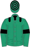 Emerald green, black epaulets and armlets, hooped cap