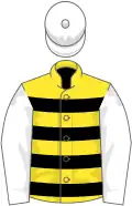 Yellow and black hoops, white sleeves and cap