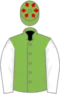 LIGHT GREEN, white sleeves, light green cap, red diamonds