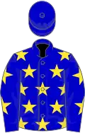 Blue, yellow stars, blue sleeves, yellow stars, blue cap