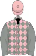 Pink and grey diamonds, grey sleeves, Pink cap