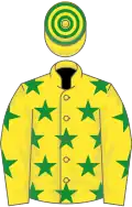 Yellow, green stars, hooped cap