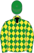 Green and yellow diamonds, green cap