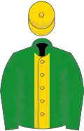 Green, gold stripe and cap