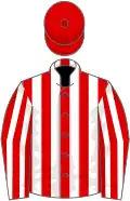 Red and white stripes, red cap