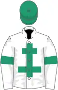 White, emerald green cross of lorraine, armlets and cap