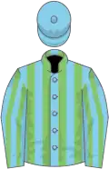 Sky blue and light green stripes, sky blue cap