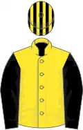 Yellow, black sleeves, striped cap