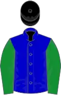 Blue, green slvs, black cap