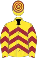 Yellow, maroon chevrons, hooped cap