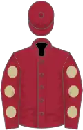 Maroon, beige spots on sleeves