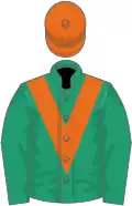 Emerald green, orange chevron and cap