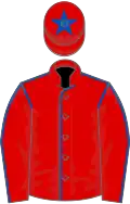 Red, royal blue seams, red cap, royal blue star