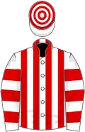 White and red stripes, hooped sleeves and cap