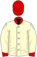 Cream, strawberry collar, cuffs and cap