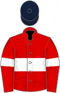 Red, white hoop and armlets, dark blue cap