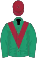 Emerald green, maroon chevron and cap